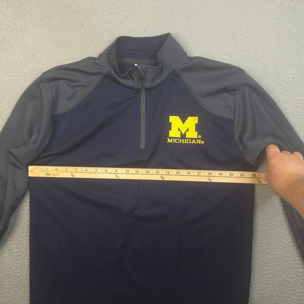 Michigan Wolverines 1/4 Zip Pullover Mens Large Blue Gray Textured Pro Edge